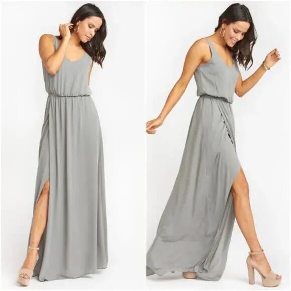 Show Me‎ Your Mumu Dress Womens Bridesmaid Kendall V Neck Gray Side Slit XL NEW - Picture 1 of 8